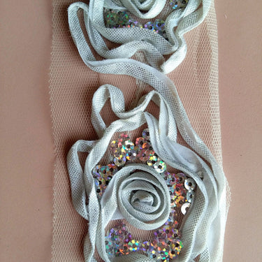Silver Rose Lace Trim With Silver Sequins, Approx. 65mm Wide - 200317L141